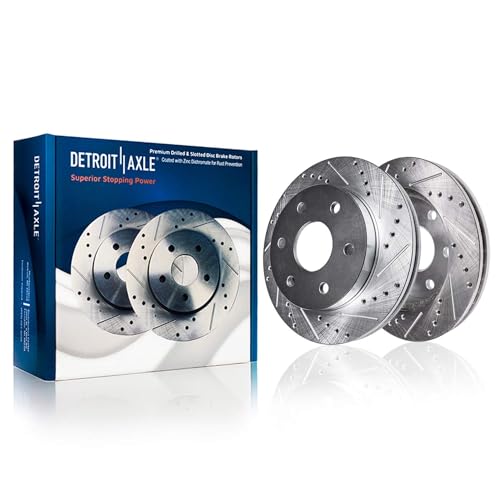 Image of Detroit Axle - Brake Kit for 2006 Chevy Uplander Buick Terraza Pontiac Montana Saturn Relay Drilled Slotted Brake Rotors Ceramic Brakes Pads Replacement : 11.69 inch inch Front and 11.81 inch inch Rear Rotor