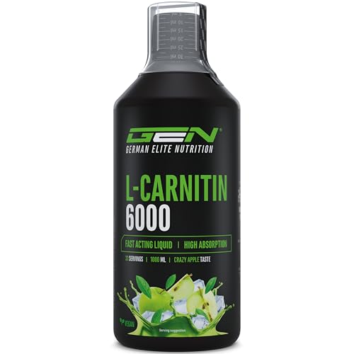 L Carnitina 6000 Líquido   1000 ml   Dosis extra alta con 6000 mg de L carnitina pura por ración diaria   Bebida aminoácida para el entrenamiento   Sabor delicioso (Crazy Apple)   Vegano