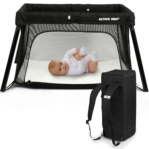 ACTIVE NEST 2-in-1 Baby Reisebett & mobiles Zweitbett mit Komfortmatratze & Rucksack – in Sekunden...