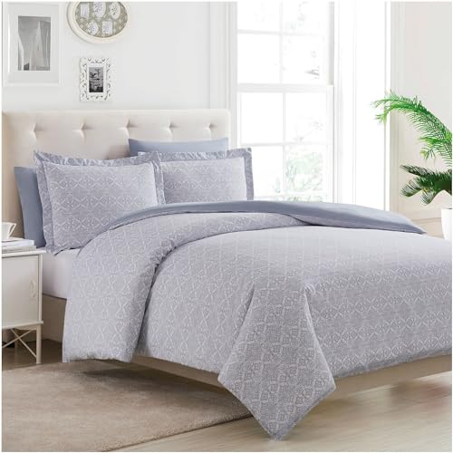 Image of Mellanni Duvet Cover Set 5pcs - Soft Double Brushed Microfiber Bedding with 2 Shams and 2 Pillowcases - Button Closure and Corner Ties - Wrinkle, Fade, Stain Resistant (Full /Queen, Laced Sky Blue) | Hotel Luxury, Extra Soft & Cooling - Microfiber - Button Closure and Corner Ties (Queen, Laced Sky Blue)