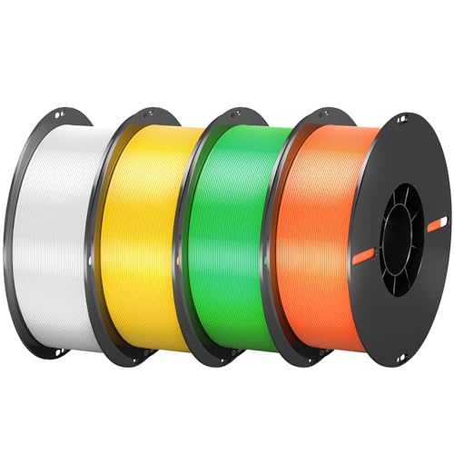 PLA Filament Combo 1.75mm 4 Rolls per 1kg Spool (8.8lbs) 3D Printer Filament Dimensional Accuracy +/- 0.02mm, Suitable for Most FDM 3D Printers (White/Yellow/Emerald Green/Orange)