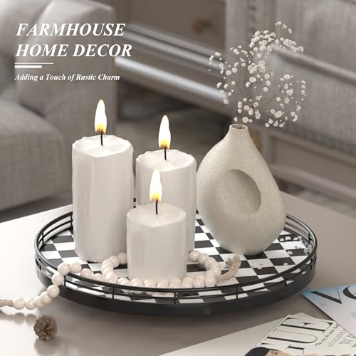Image of Black and White Kitchen Lazy Susan Turntable - Round Checkered Decorative Tray, 12 inch Table Top Oak Wood Lazy Susan for Cookies, Dining Table Organizer, Small Kitchen Table Centerpiece