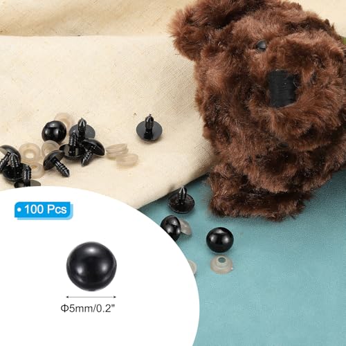 PATIKIL 5mm Safety Eyes, 100 Set Plastic Craft Eyes with Washers for Stuffed Animals Crochet Toys Dolls DIY Craft Making, Black