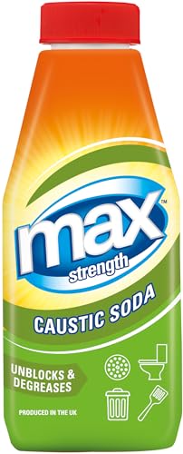 Max Strength Caustic Soda High Performance Caustic Soda Drain Unblocker and Degreaser Powerful Sodium Hydroxide for Bins Toilets Drains Concrete Paths and More 500g - Made in the UK
