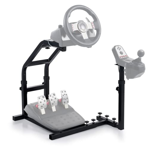 TELAIO COMPLETAMENTE REGOLABILE: Il supporto del cambio può essere installato sul lato sinistro o destro del supporto; il supporto del volante è regolabile da 56 a 64 cm e il supporto del cambio da 37 a 63 cm di altezza