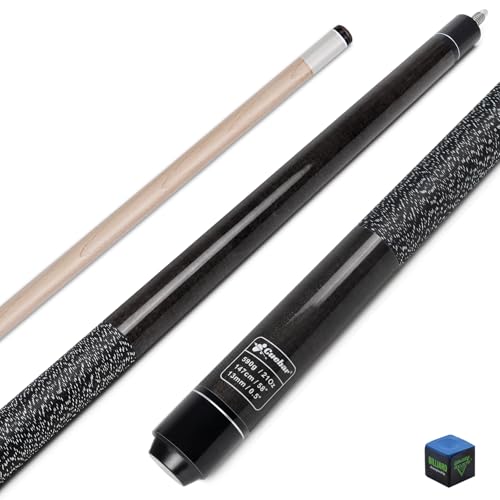 Pool Cue, 58" 2-Piece Maple Billiard Stick with 13mm Tip & Linen Grip, House Bar Pool Table Stick for Adults in 8 Colors with 4 Weight Options (18oz 19oz 20oz 21oz) Black