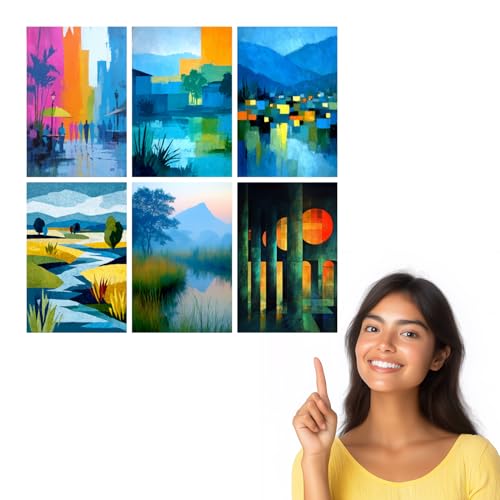 Image of SiddArtify Abstract Landscape Wall Art Prints Set - Modern Art Poster Decor for Living Room Bedroom Office - 8x12 Sticker Pack of 6