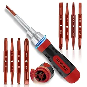 19 In 1 Ratcheting Screwdriver - Magnetic All In One Tool - Strong Small Screwdriver Set - Multibit Screwdriver Kit - All In One Screwdriver, Phillips/Slotted/Torx-Star/Hex/Square Bits - MAXOPRO