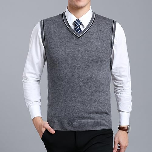 Men Solid Color Knit Vests Slim Fit Sleeveless Pullover Knitwear Lightweight V Neck Knitted Sweater Vest4