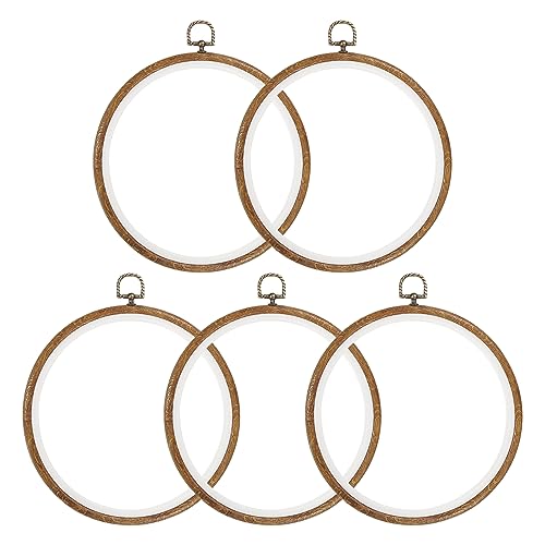 Image of YOKIVE 5 Pcs Embroidery Hoops Frame, 20cm Round Cross Stitch Hoop Ring Imitated Wood Circle Fast Great for DIY Embroidery Art Craft Sewing and Hanging