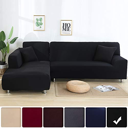 laamei Funda de Sofa Elástica Chaise Longue 2 Piezas Brazo Largo Derecho Funda Cubre Sofá de Forma L Protector para Sofá de Poliéster y Spandex Color Sólido