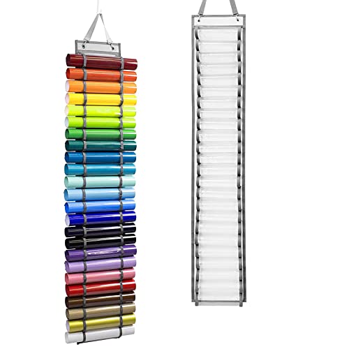 Portarrollos de Vinilo Estante de Almacenamiento de Vinilo con 24 Compartimentos Organizador de Almacenamiento de Rollos de Vinilo Soporte de Rollo para Colgar en Pared con 2 Ganchos y 1 Correa (24)