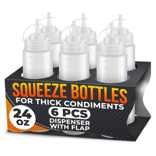 BURIUS 6-Pack Plastic Condiment Squeeze Bottles 24oz