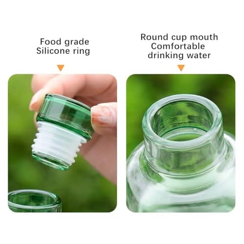 Image of Borosilicate Water Bottles, H2O Fridge Water Bottle with Cap, Leak proof & Airtight Lid, Water Bottle for Office, School, College - 1000ml Bottles with Time Marker (Green)
