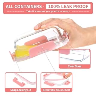 GULFLIN Glass Meal Prep Containers 12-Pack, 22oz Glass Food Storage Containers with Lids, Air-Tight, Leak-Resistant, Freezer to Microwave Safe-Pink Set