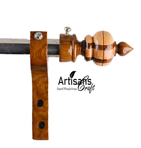 image for ARTISANS CRAFT - Handmade Wooden Curtain Rod Brackets with Round Finia