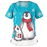 Kasack Damen Pflege Bunt mit Motiv Liebesdruck T-Shirt Schlupfkasack mit Taschen Kurzarm V-Ausschnitt Schlupfhemd Berufskleidung Krankenpfleger Uniformen