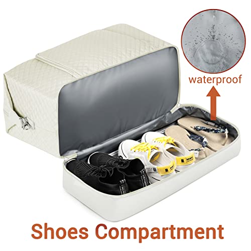 Image of Travel Weekender Bag for Women, Overnight Bag with Shoe Compartment Oversized Travel Duffel Bag Carry On Tote 21 inch, J-Beige Diamond 3pcs, Large, Weekender Bag
