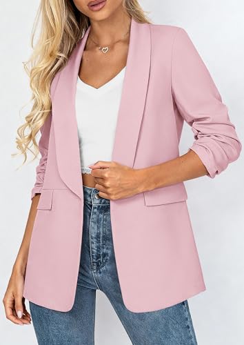 PRETTYGARDEN Women's 2026 Spring Blazers Business Casual Outfits Open Front Ruched 3/4 Sleeve Lightweight Work Suits Jackets (Pink,Medium) — view 6