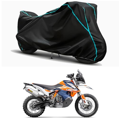 Image of Waterproof Bike Body Cover Compatible for | KTM 490 Adventure STD | Taffeta Fabric, Sky Piping Design, Bottom Elastic Fit | Dustproof, Sun UV & Rain Protection for All Weather.