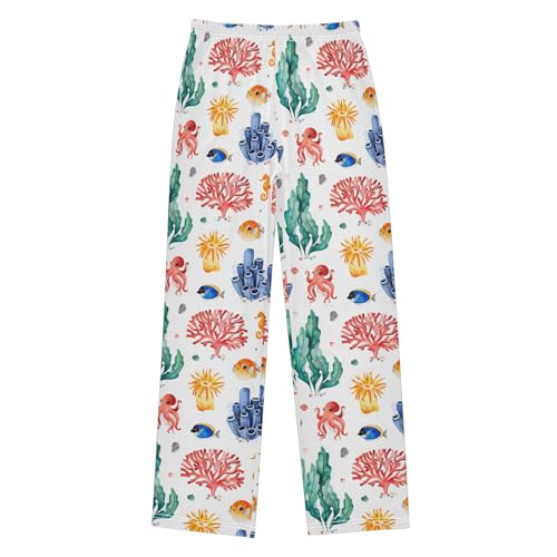 ZZXXB Octopus Coral Boys Long Pants Soft Trousers Elastic Waist Kids Lounge Bottoms with Pockets S-XL