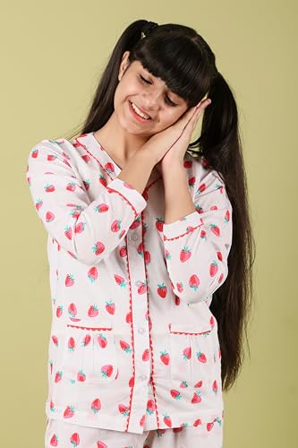 Image of Tweeny Mini Kids Girls Pure Rayon Night Suit | Sleepwear| Night Wear | Nightdress | Top Shirt & Pyjama Combo Set Floral Printed with Pockets Full Sleeves