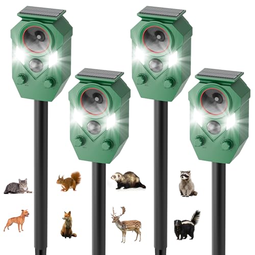 4-Pack Solar Powered Ultrasonic Animal Repeller, Outdoor Waterproof Deer Squirrel with...