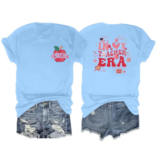 Image of Teacher Shirts Women Teach Print Graphic Tees Kindergarten Elementary Teaching Life Shirts Back to School Tees Tops