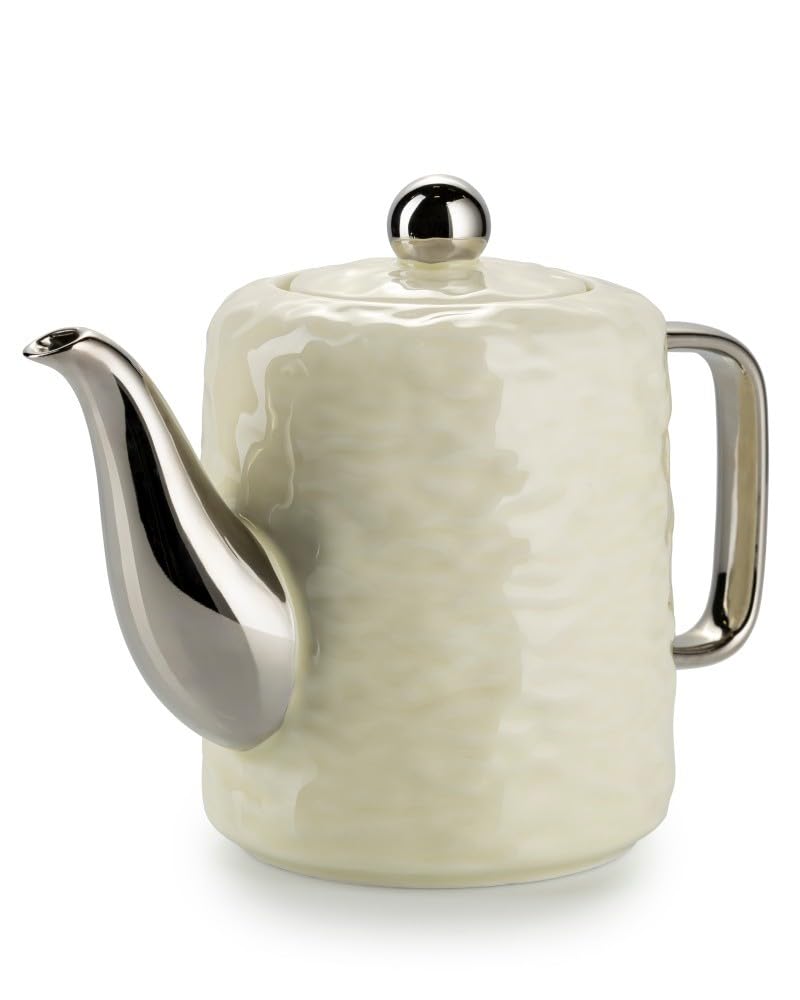 Service à café en céramique pour 4 personnes – Set avec théière, 4 tasses et plateau de service – Service à café en faïence crème – Idéal pour le service à café ou à thé