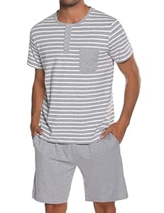 Leversic Pyjama Homme Été Ensemble Short en Coton - Vêtements de Détente Deux Pièces Confortable et Doux - Manches Courtes - Gris XL