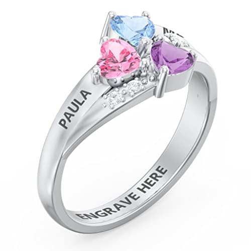 Paulamax Sterling Silver Mothers Rings With 3 Birthstones 3 Names Engraved, Customized And Personalized Ring For Women, Size 7 #TOP4