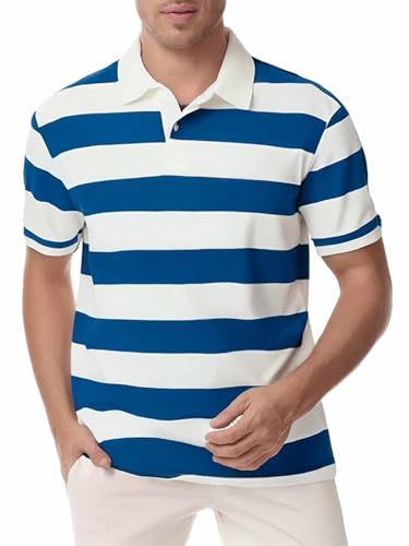 Polo Shirts for Men, Summer Sports Striped Short Sleeve Regular Moisture Wicking Dry Fit Golf Shirt, Sizes S-3XL