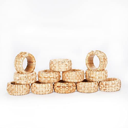 Homebia Designs Natural Rattan Napkin Ring Set of 12 - Beautiful Elegant Decorative Napkin Holder for Dining Table Décor, Easter, Farmhouse, Wedding, Party, Family Gathering, New Year & Everyday Use