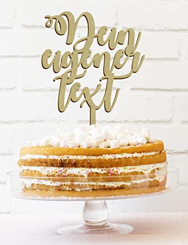 Personalisierten Holz Topper | Topper Mit Name | Hochzeit Geburtstag Kommunion Taufe Firmung | Personalisierbares Tortenaufsatz | Schreiben Sie Ihren eigenen Text | Wählen Sie Ihre Farbe (Golden)