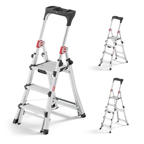 Hailo Master TL100 Topline 3-in-1 Alu Teleskopleiter - Flexible Arbeitshöhe 3-5 Stufen belastbar bis 150 kg - 2,65-3,09 m Arbeitshöhe einstellbar - extragroße Plattform - Leiter ausziehbar - Aluleiter