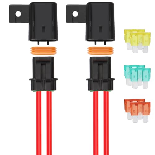 Weasch 2 Pack Inline Fuse Holder 12V Waterproof 4mm Pre-Wired Kit with 20 Amp 30 Amp 40 Amp ATC/ATO Blade Fuses Heavy Duty Inline Fuse Holder for Marine Automotive Vehicle (2)