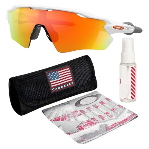 Image of Oakley OO9208 Radar EV Path Rectangle Shaped Non-Polarized Sunglasses for Men - Includes Official Eyewear Kit - Polished White Frame with Fire Iridium Lens