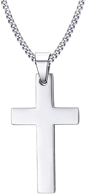 VNOX Cross Necklace Stainless Steel Necklace Simple Plain Cross Pendant Necklace/316L Stainless Steel Rolo Chain 60cm,Christmas/Birthady Gift