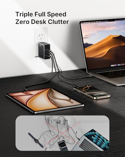 Image of INIU 100W USB C Charger, 3-Port GaN Fast Charging Block with 5ft USBC Cable