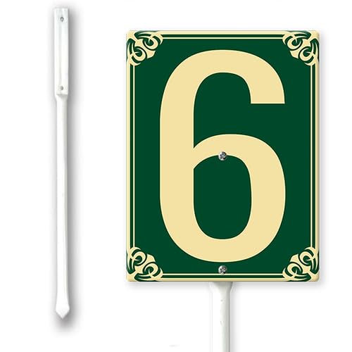 Number 6 Sign with Stake for Outside Lawn 8x12inch Aluminium Yard Decorations Metal Fade Resistant Green Numbered Signs for Out door Yard Driveway Home Easy to Install
