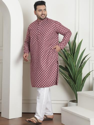 Sojanya Plus (Since 1958) Men's Cotton Blend Printed Kurta with White Churidar Pyjama3