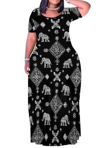Image of PinkPatty Plus Size Maxi Dress for Curvy Women Crew Neck Long Sleeves Casual Dress Vacation Sundresses with Pockets