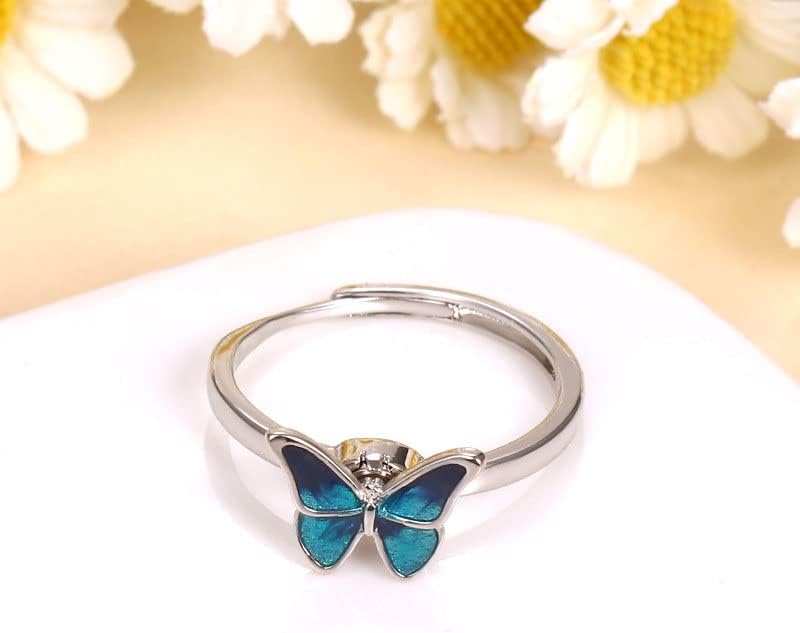 Butterfly Anti Anxiety Ring Stress Relief Fidget Spinner Statement for Women Teen Girls Open Adjustable Stacking Dainty Rotate Freely Calming Jewelry Cute Animal Gift Birthday Christmas Girlfriend