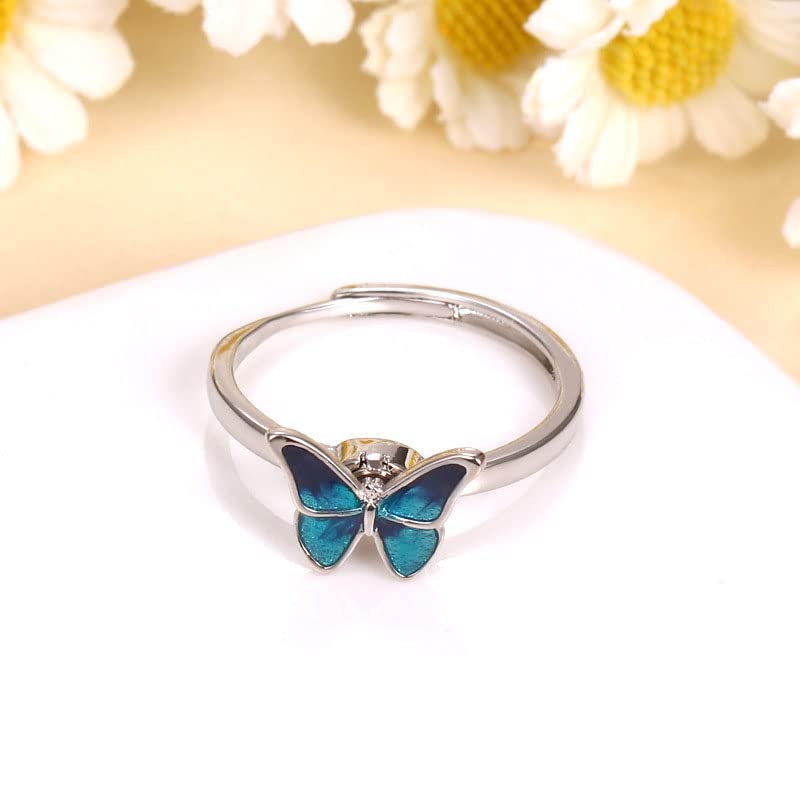 Butterfly Anti Anxiety Ring Stress Relief Fidget Spinner Statement for Women Teen Girls Open Adjustable Stacking Dainty Rotate Freely Calming Jewelry Cute Animal Gift Birthday Christmas Girlfriend2