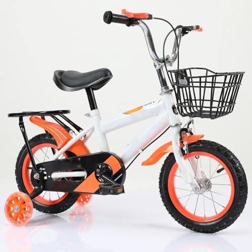 KOGB補助輪とバスケット付きの子供用自転車。サドルとハンドルは調節可能。幼児、公園、アウトドア活動、誕生日プレゼントに最適です。三角形の支柱構造で、男の子にも女の子にも適しています。12インチ、14インチ、16インチ。初心者にも最適です。 (ホワイトリア