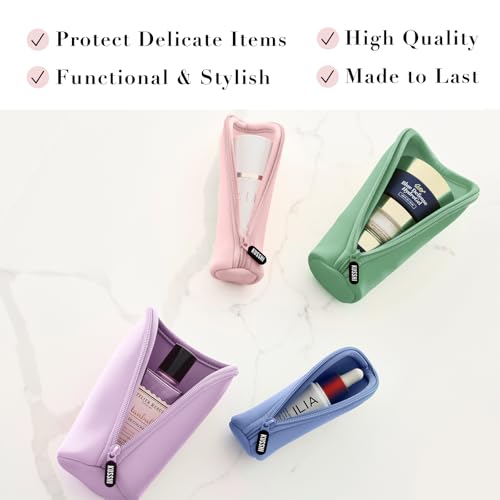 KUSSHI Neoprene Mini Makeup Pouch Set for Purse and Travel - 4 Travel Pouches for Delicate Bottles and Beauty Items - For Foundations, Serums, Perfumes (The Neutral Collection 4 Pack - S, M, L, XL)4