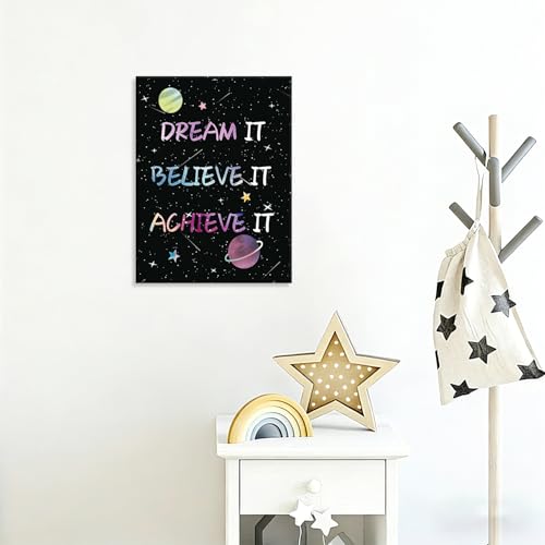 Image of CHDITB Space Themed Canvas Wall Art, Galaxy Inspirational Quotes Decor, Outer Space Motivational Framed Poster, Astronaut Room Wall Art, Celestial Kids Bedroom Decoration, Cosmic Nursery Prints 8 inchX10 inchX6