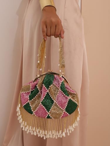 Image of THE TAN CLAN Ava Pearl Batua Bag for women Purses Luxury Evening Handbags for ladies with Magnetic Closure