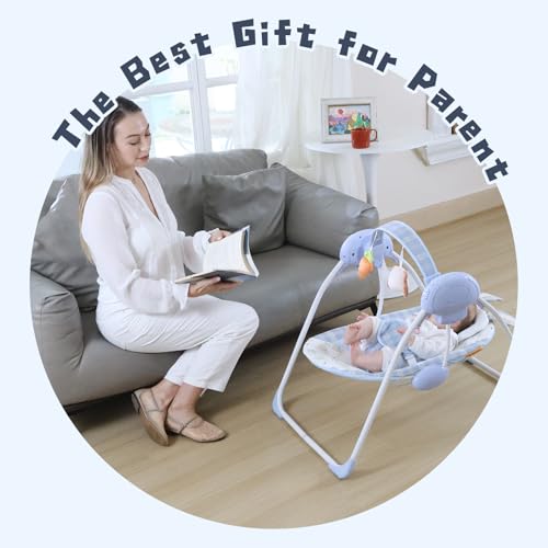 Image of Portable Baby Swing for Infants, Compact & Foldable Infant Swing with 5-Speed Swing,Music, Timer, Cushioned Seat, Battery Operated, 0-9 Months 6-20 lbs,SG2401