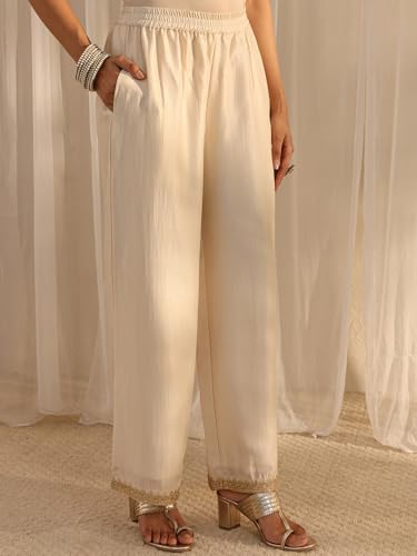 Image of Libas Womens Embellished Silk Blend Straight Kurta With Palazzos and Dupatta
